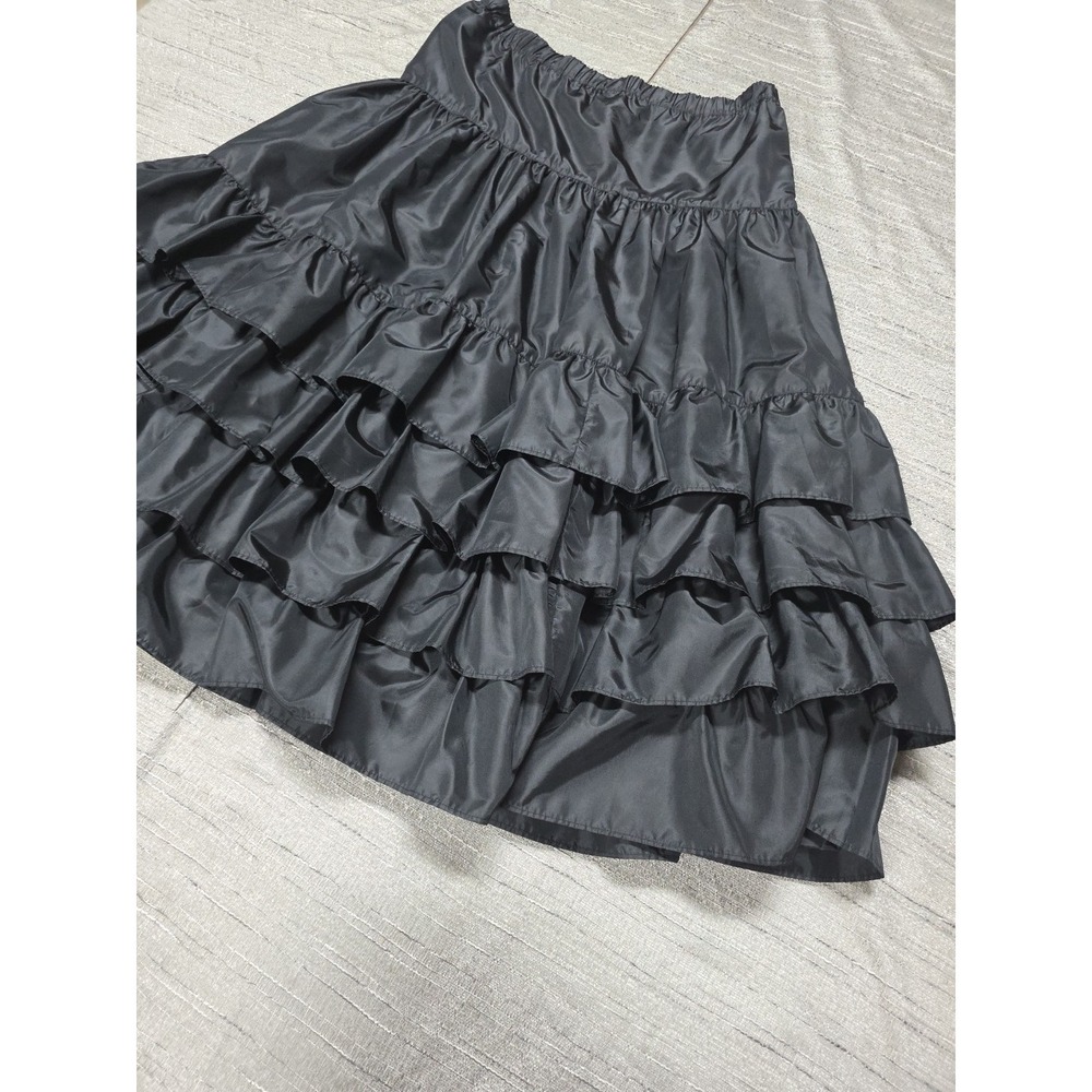 Regina Porter Black Tiered Ruffle  Midi Skirt Size  Large Party Preppy Neutral - Picture 9 of 13